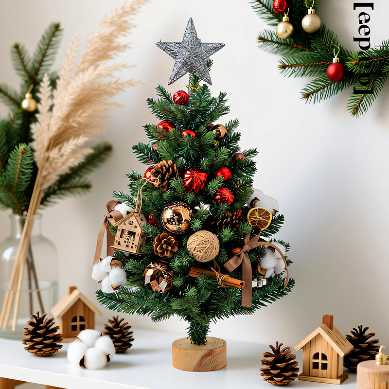 Star Tree Topper - Miniaturowa sztuczna choinka stołowa z ozdobami,