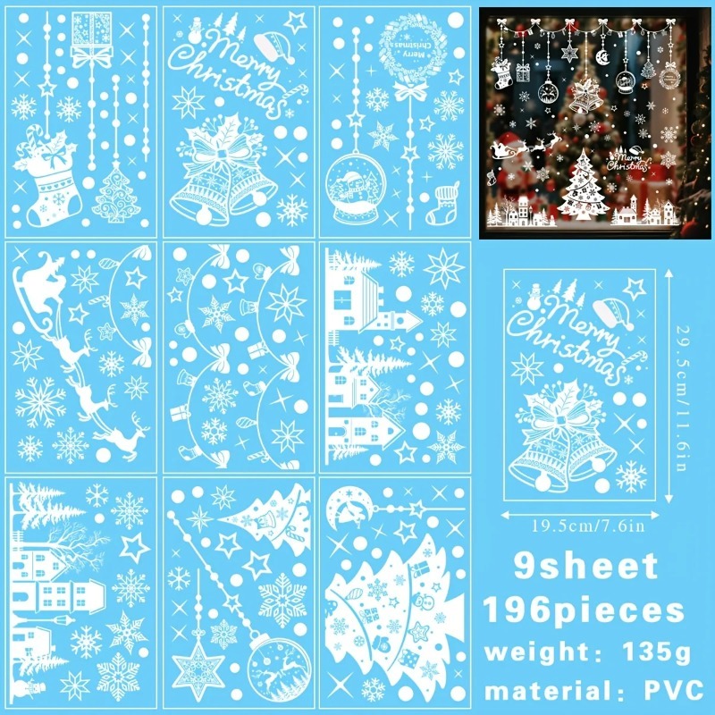 196 sztuk/9 arkuszy świąteczny – Snowflake Window Decal recenzja i cena
